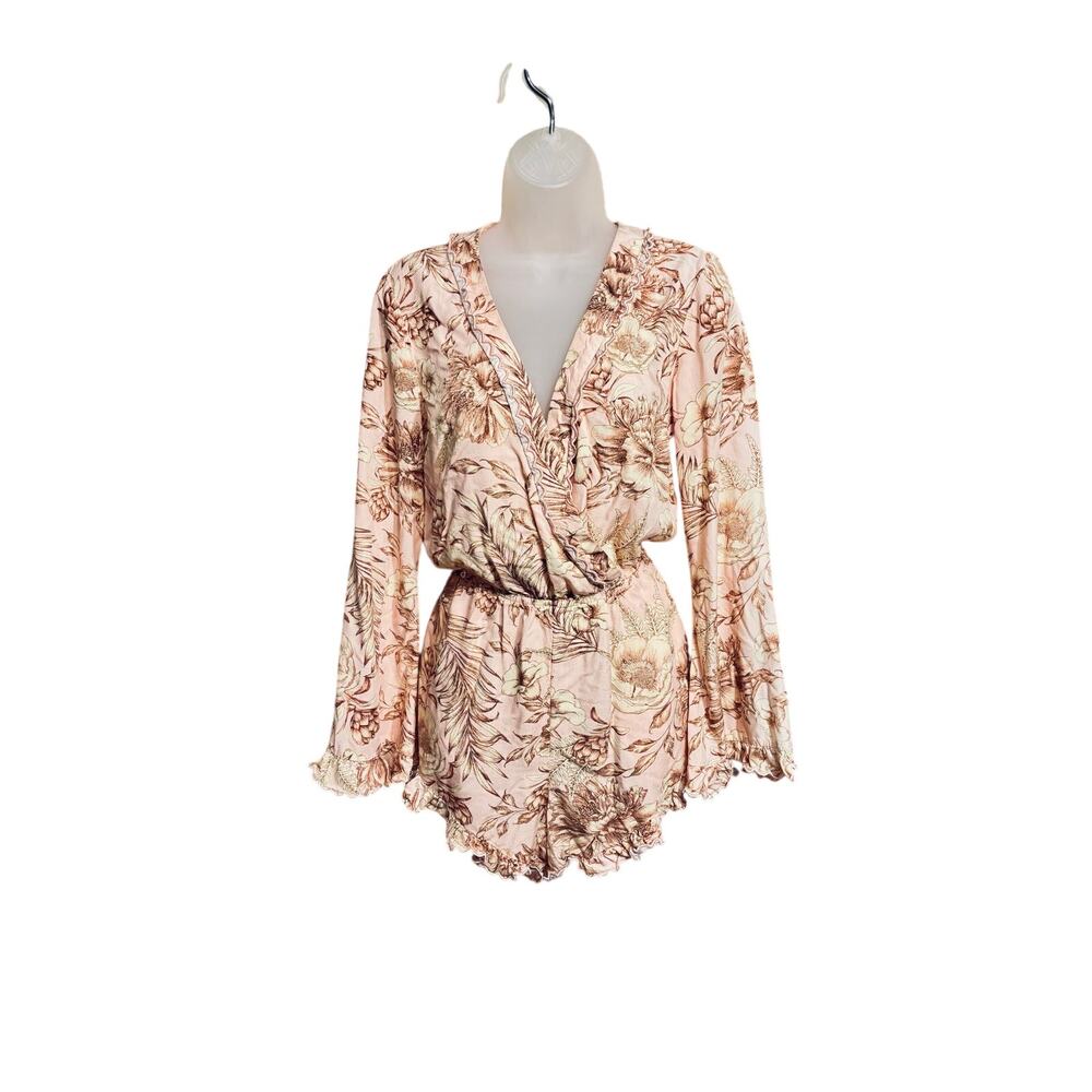Agua Bendita peach floral long sleeve shorts cotton jumper skipper suit